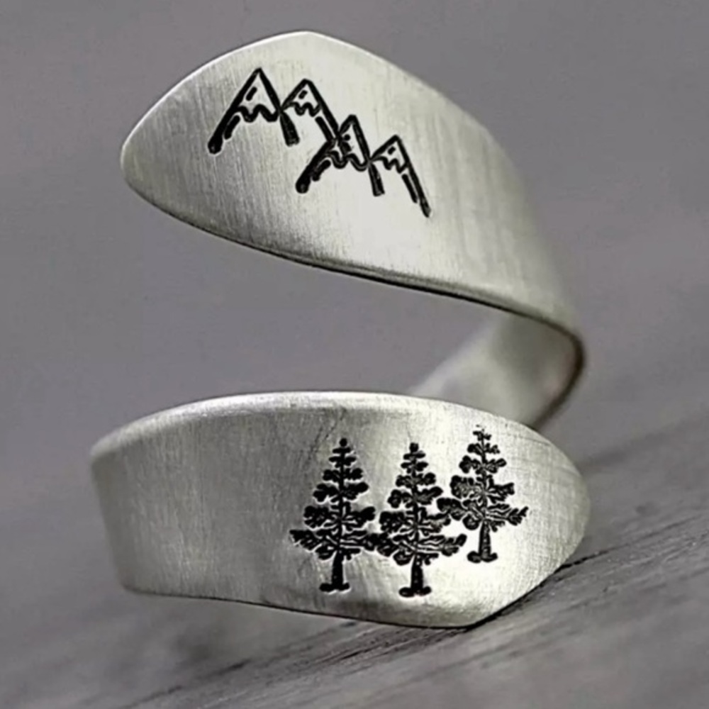 Trees forest Mountains Silver Ring boho 925